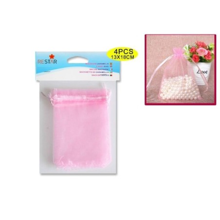 Bolsa de organza rosas 4 uds de 13x18 cm 8800886420785 642078