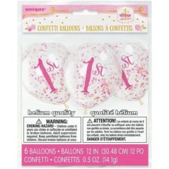 Globos transparentes con confeti rosa 1 cumpleanos 6uds 11179581658 58165