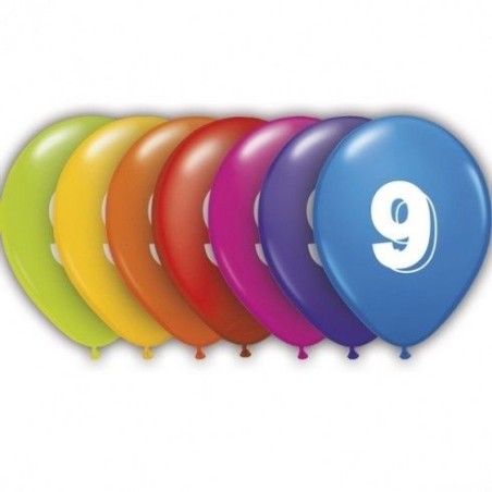 Globos numero 9 colores surtidos 28 cm 25 cm 8 uni 8429412052698 5260 9