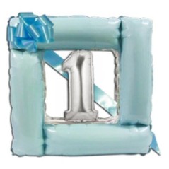 Globo marco azul n 1 en plata y lazo 30x30 cm 8054217046391 KCP22BW