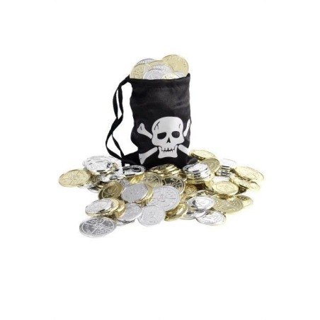 Bolsa monedas pirata con monedas plateadas y dorado 5020570283448 28344