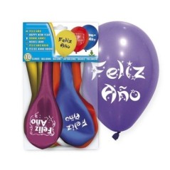 Globos feliz ano 28 cm colores 10 unidades 8429412052223 5222