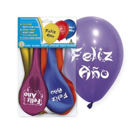 Globos feliz ano 28 cm colores 10 unidades 8429412052223 5222