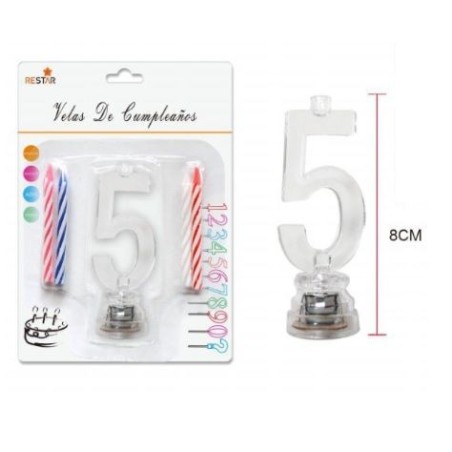 Vela cumpleaños numeros con luz 8 cm