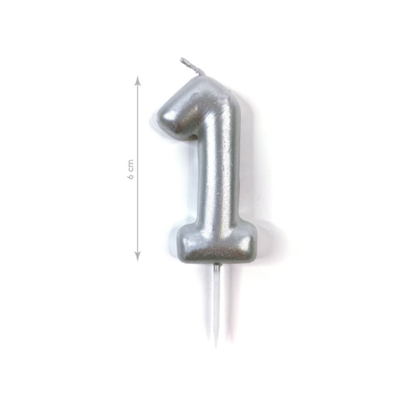 Vela Numero para tarta cumpleaños plata 6 cm