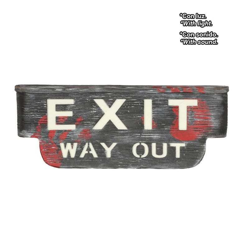 Letrero Exit  con luz y sonido 48x18 cm halloween