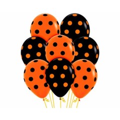 Globos naranjas y negros con puntos halloween 12 uds 30 cm R12 PUNTNYN 7703340114729