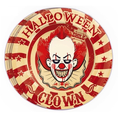 Platos payaso terror halloween 8 uds 23 cm 19988 8434077199886