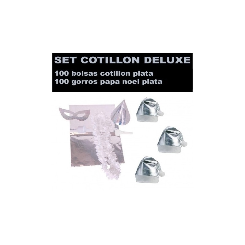 Pack cotillon navidad plata 100 bolsas +100 gorro