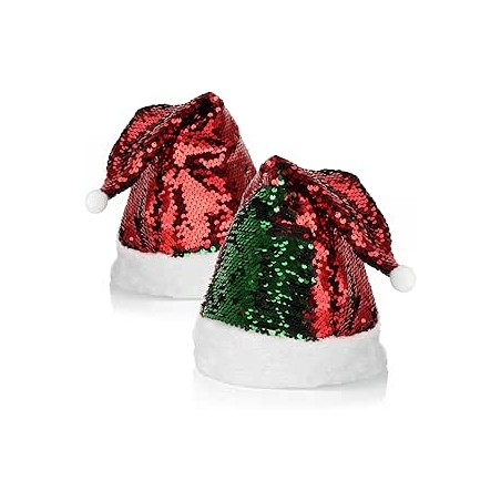 Gorro papa noel lentejuelas verde rojo reversible