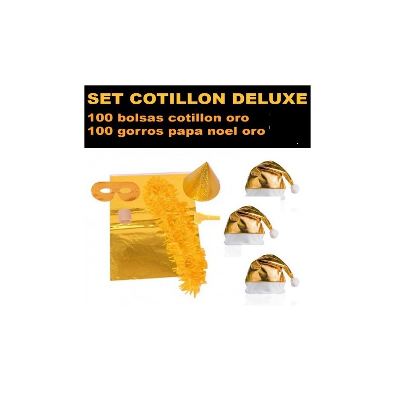 Pack cotillon navidad oro 100 bolsas +100 gorro