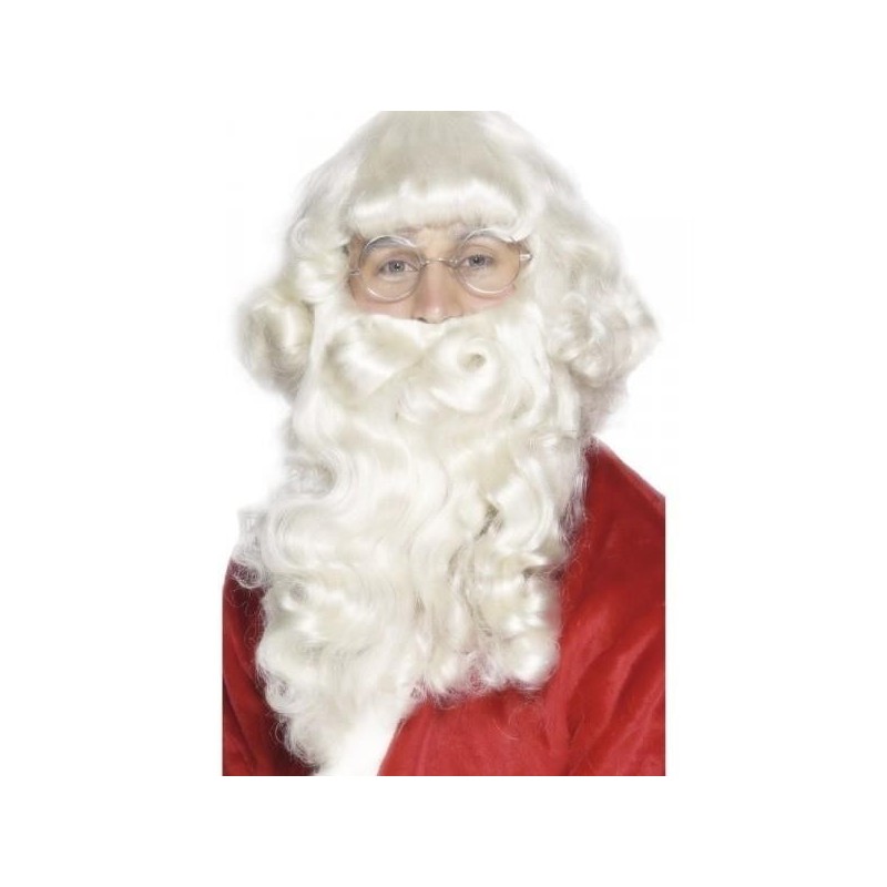 Peluca y barba santa claus papa noel blanca deluxe