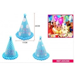 Gorro de cumpleaños azul con pompones 24x17 cm 8800884052667 405266RE