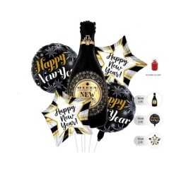 Globo Happy New year botella 5 uds para helio o aire 8433584554102 55410