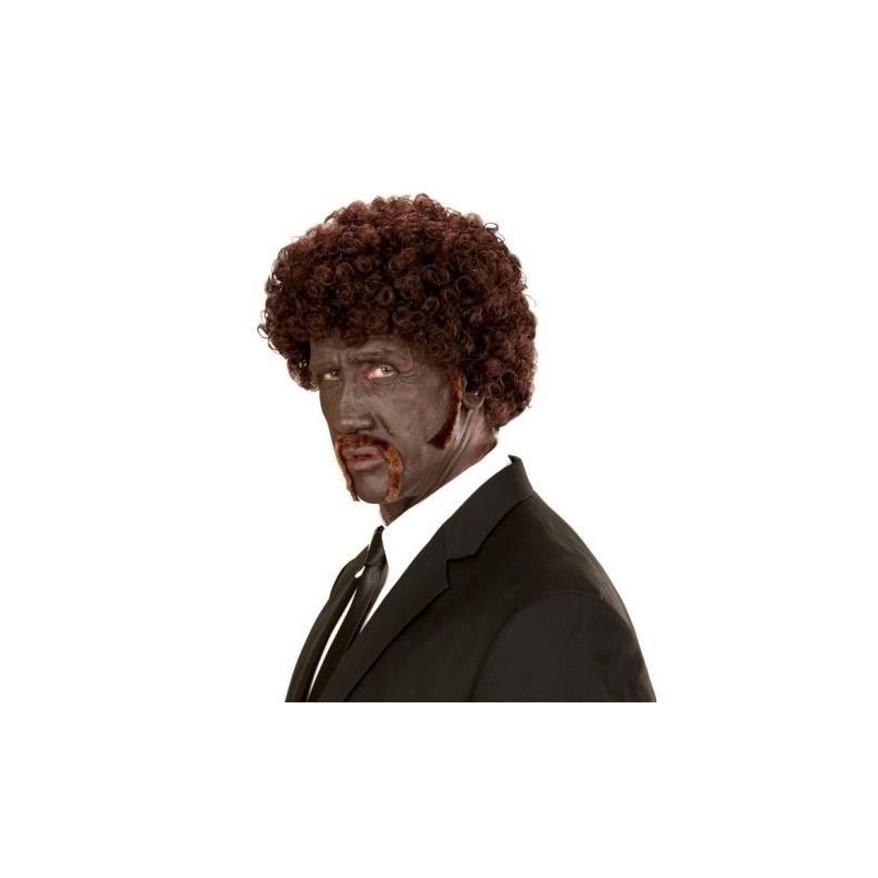 Peluca pulp fiction afro con bigote castaña