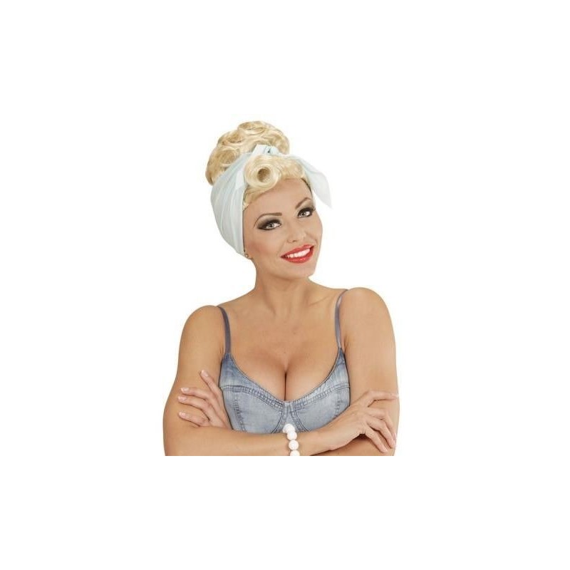 Peluca pin up rockabilly rubia con foulard años 60