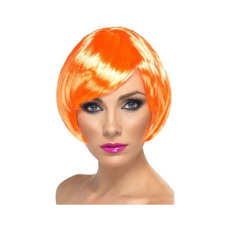 Peluca naranja coral fuego corte bob flequillo