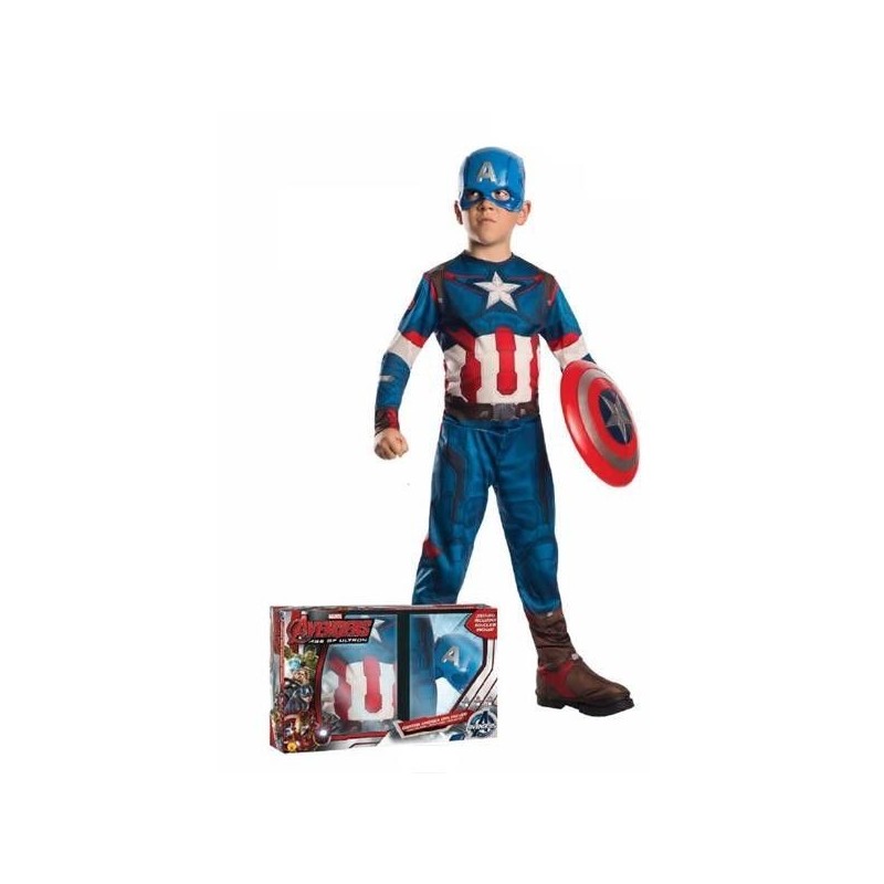 Disfraz Capitan America + escudo en caja tallas
